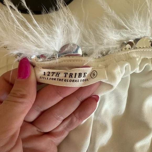 Silver Sequin Feather Tube Top - Picture 8 of 10